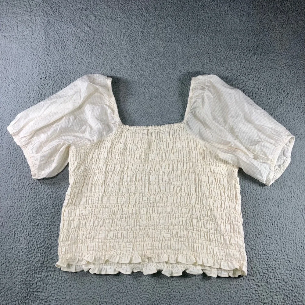 Smocked Top 4X Cream Puff Sleeve‎ Square Neck Lettuce Hem Fairy Coquette Boho